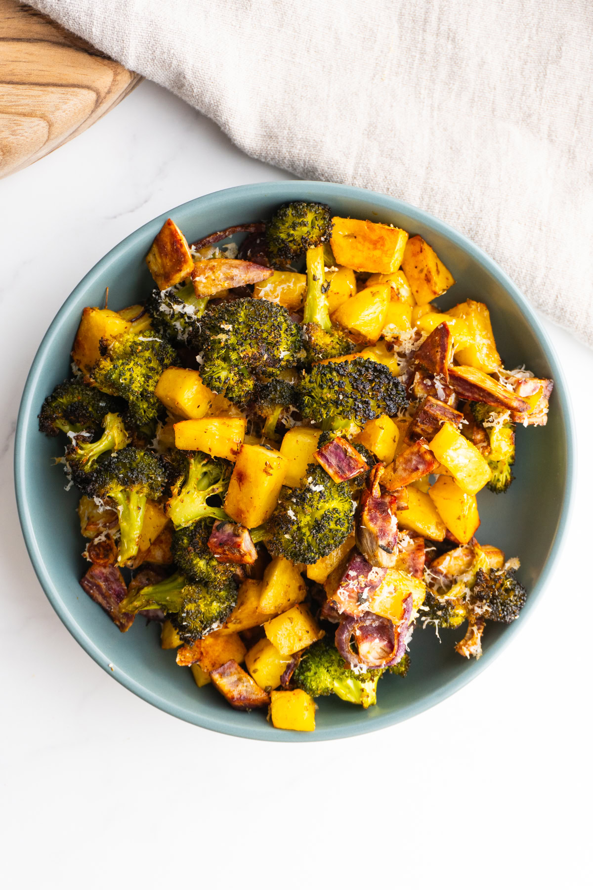 Parmesan roasted vegetables served in a bowl.