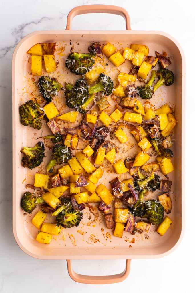 Roasted veggies with parmesan added on top.