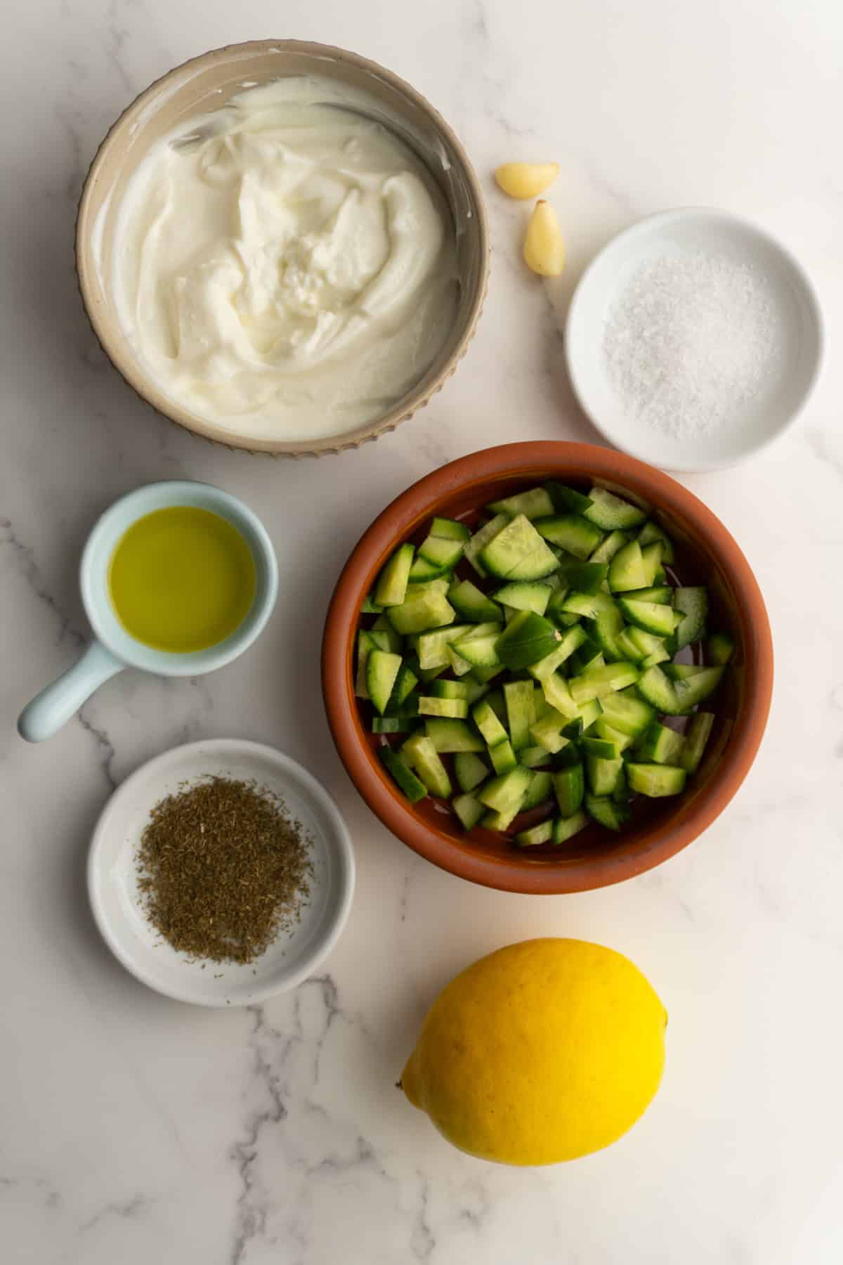 Ingredients needed for how to make tzatziki sauce.