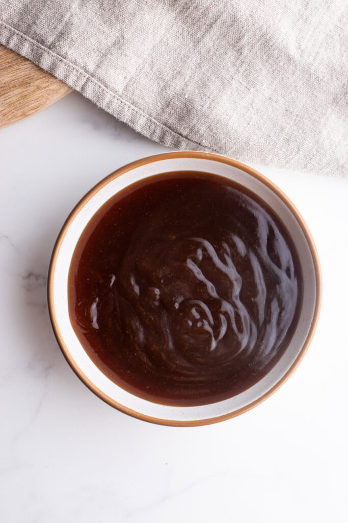 Finished teriyaki sauce in a bowl.