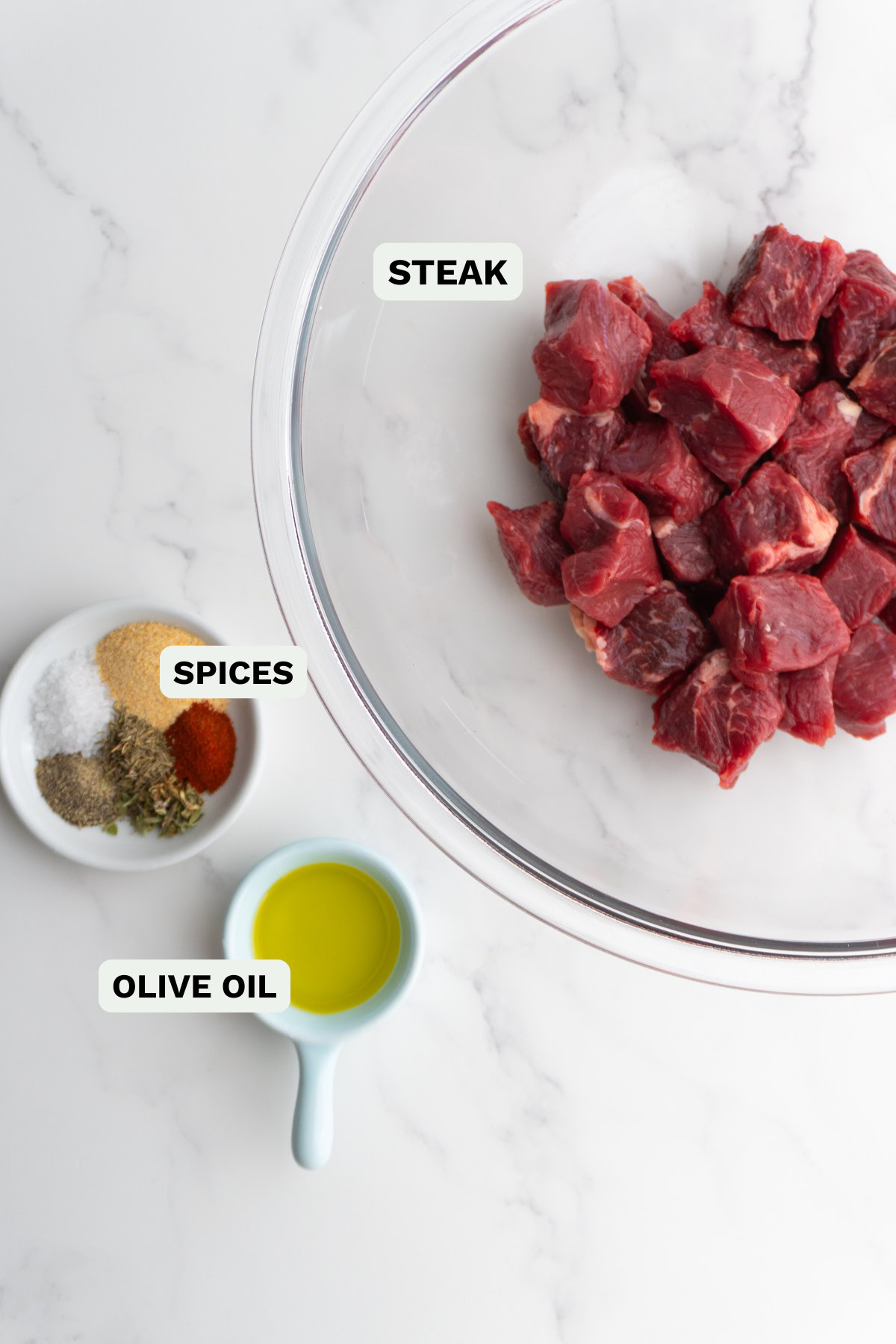 Ingredients needed to make air fryer steak bites.
