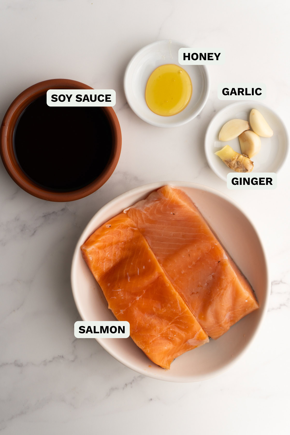 Ingredients needed to make air fried salmon bites.