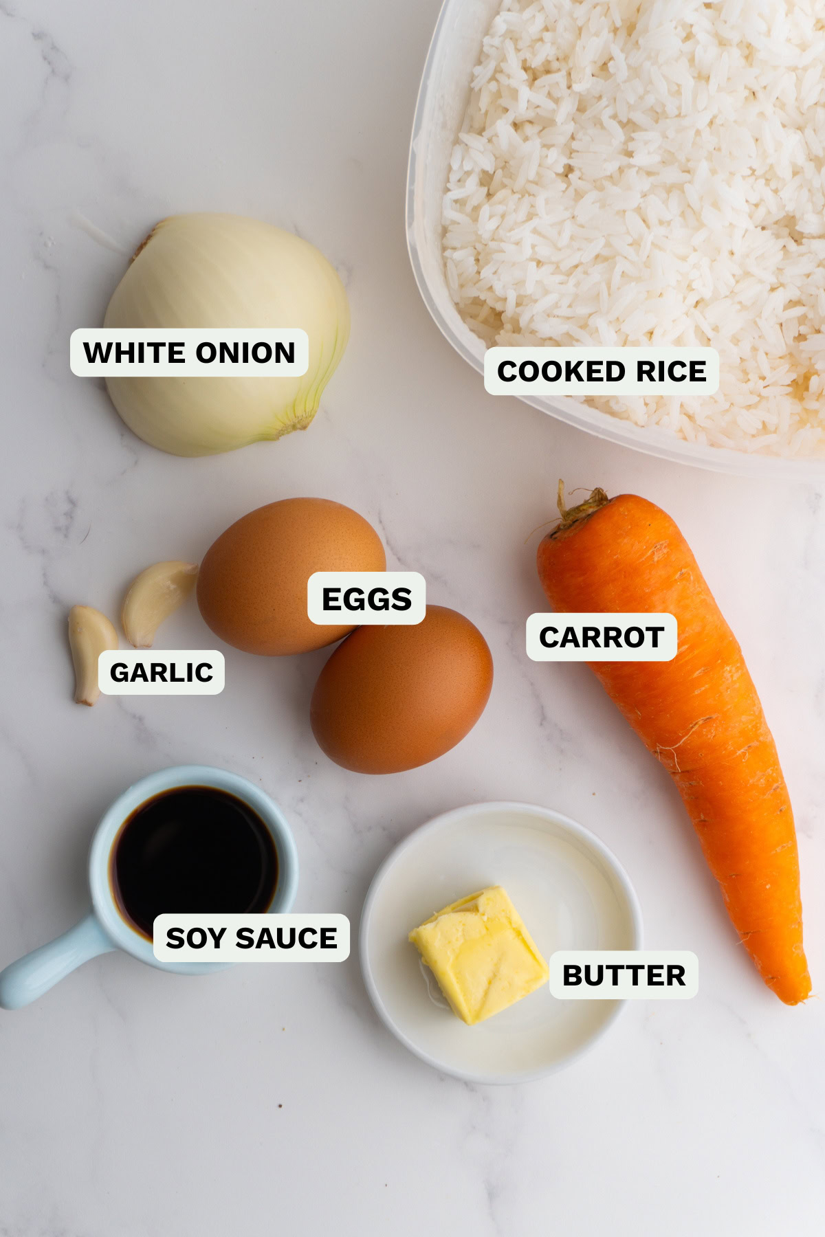 Ingredients needed for hibachi fried rice recipe.