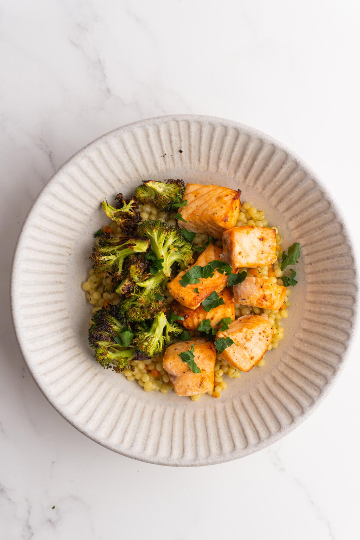 Finished Salmon couscous bowl.