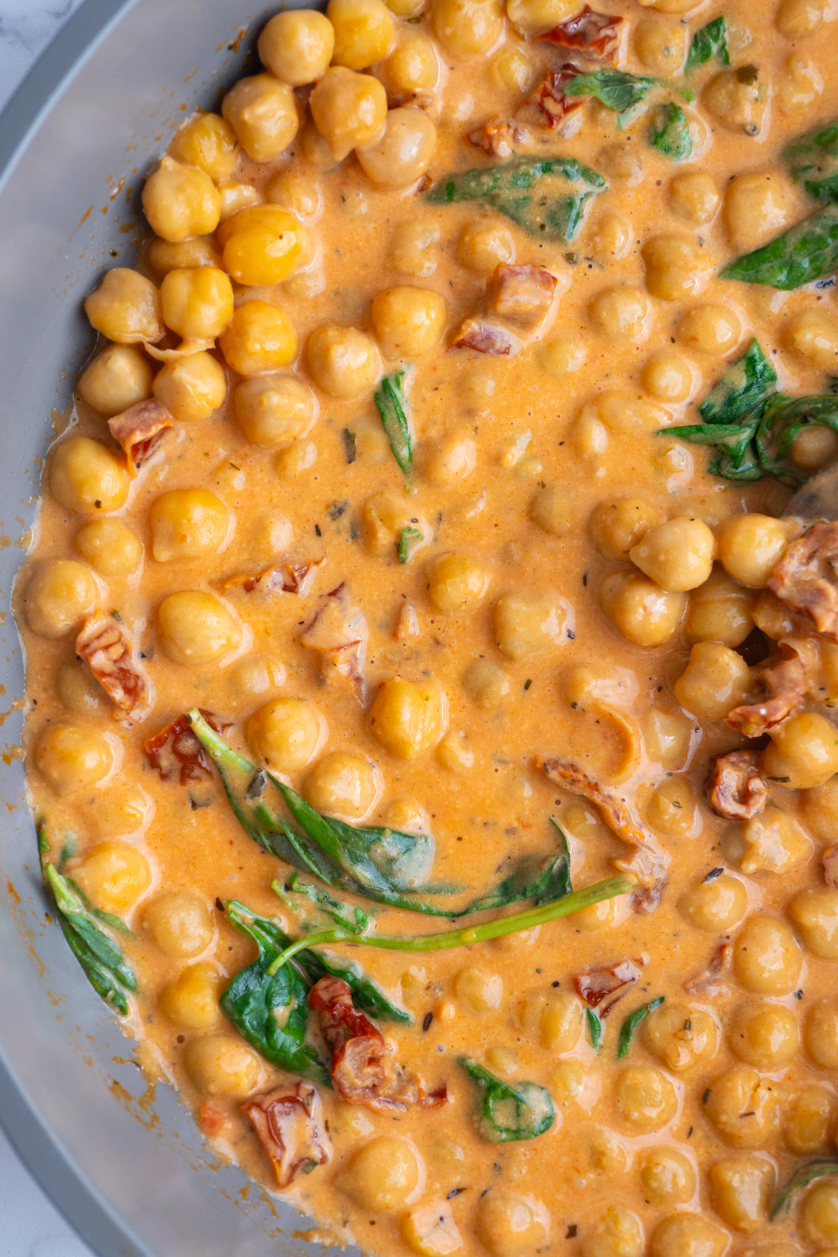 Marry me chickpeas in a skillet.