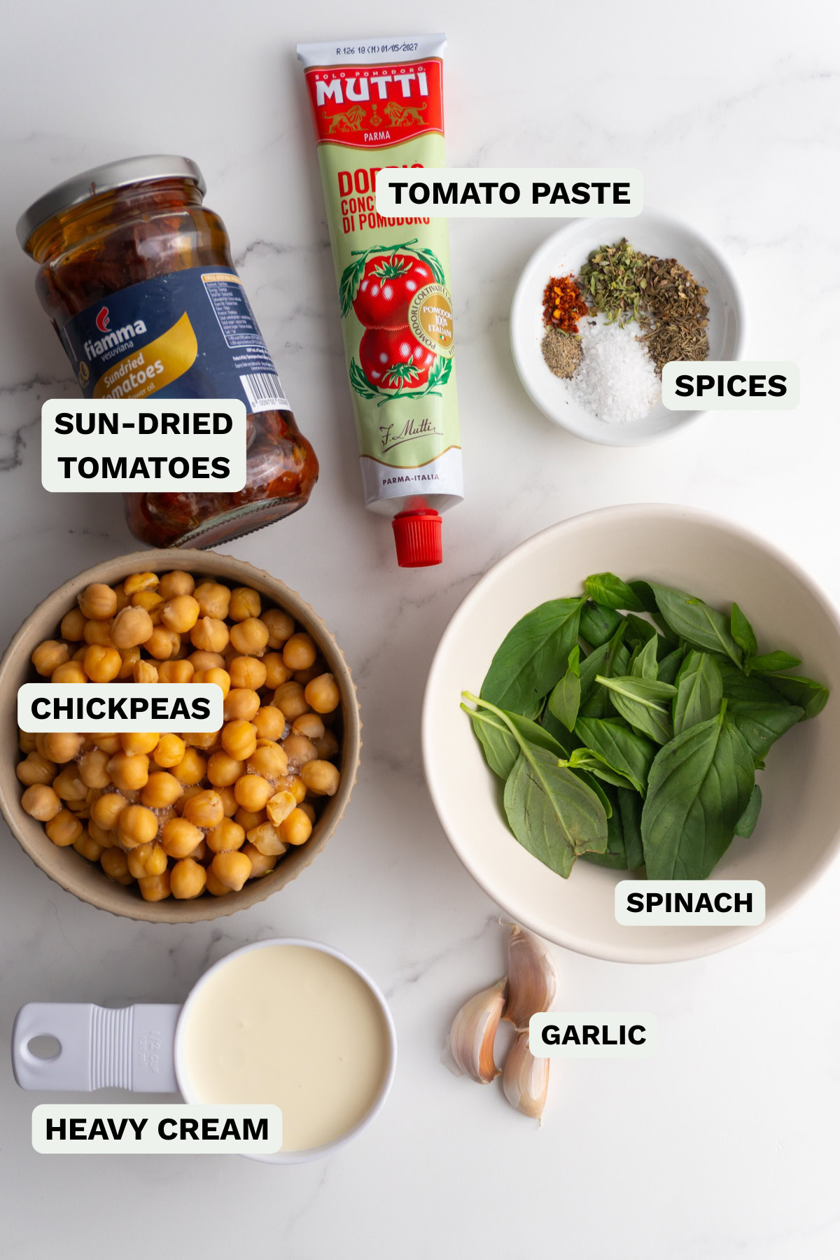 Ingredients needed to make marry me chickpeas.
