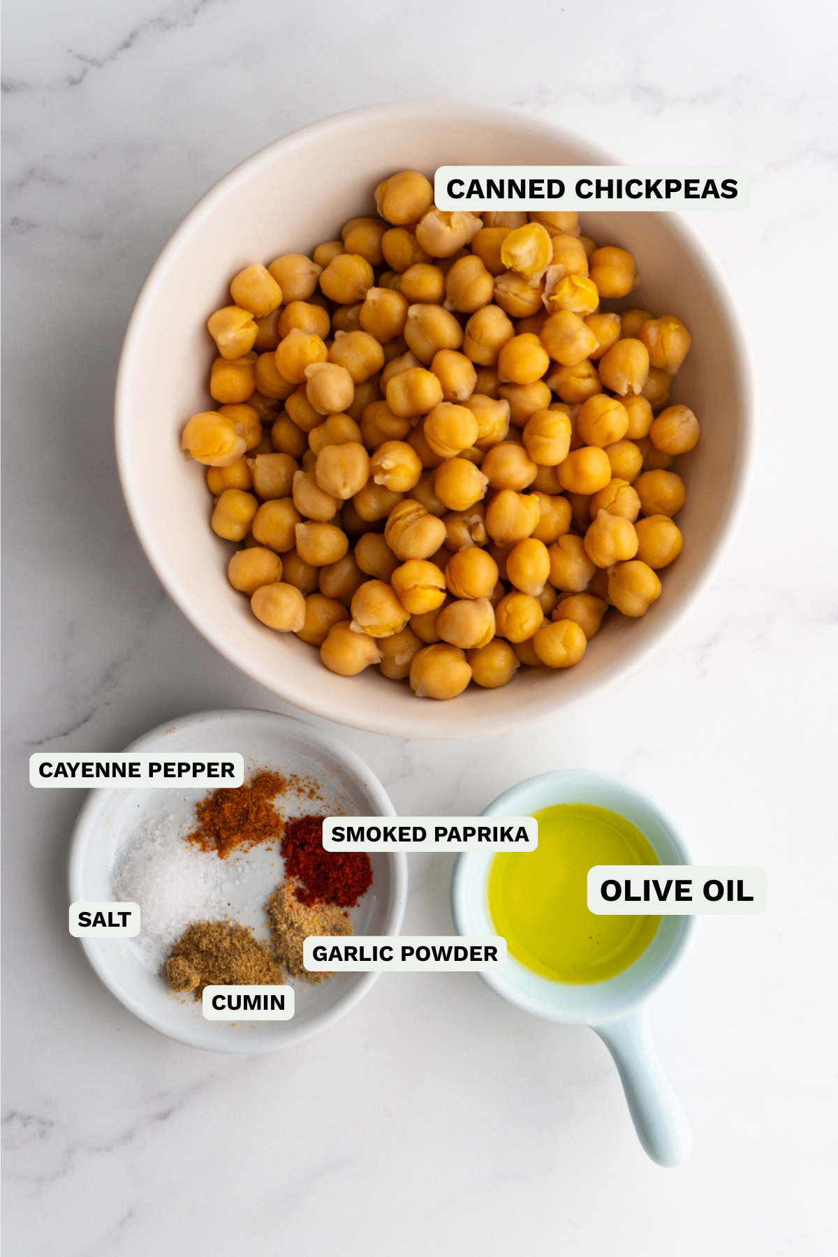 Vegan chickpea bowl with spices and olive oil, ready for a healthy meal.