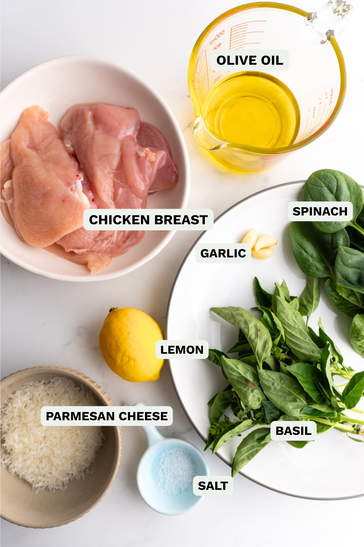 Ingredients needed to make pesto chicken marinade.