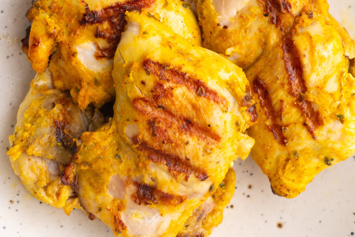 Chicken thighs after being marinated and cooked.