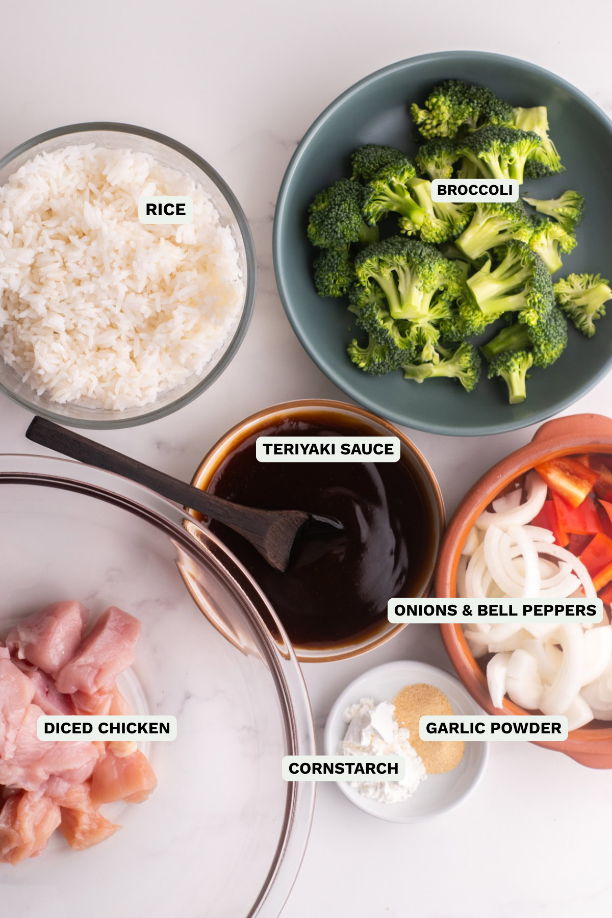 ingredients needed to make chicken teriyaki stir fry.