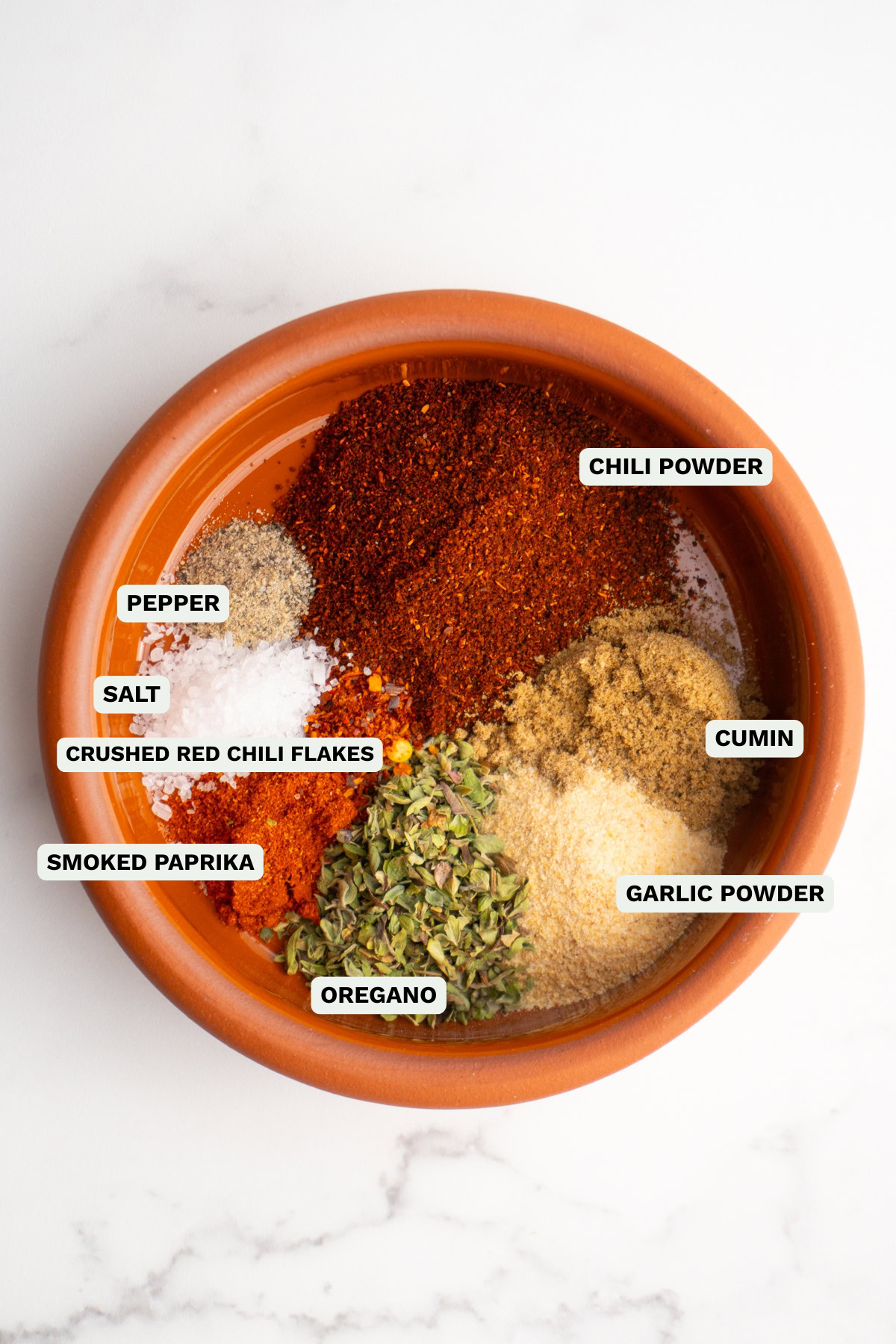 Ingredients needed to make taco seasoning.