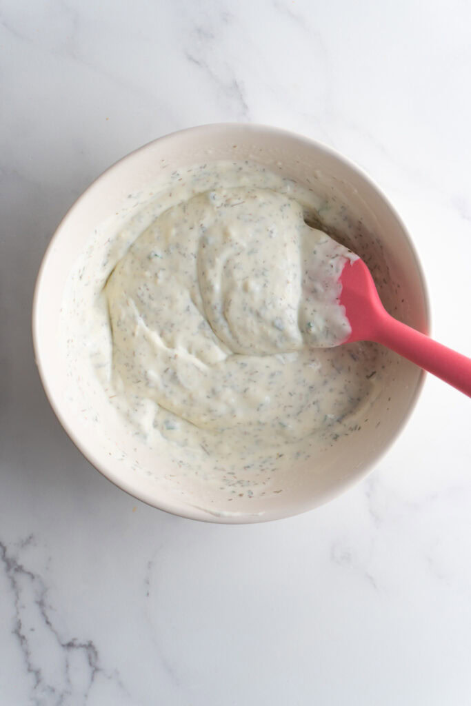 Healthy ranch all mixed together in a small bowl.