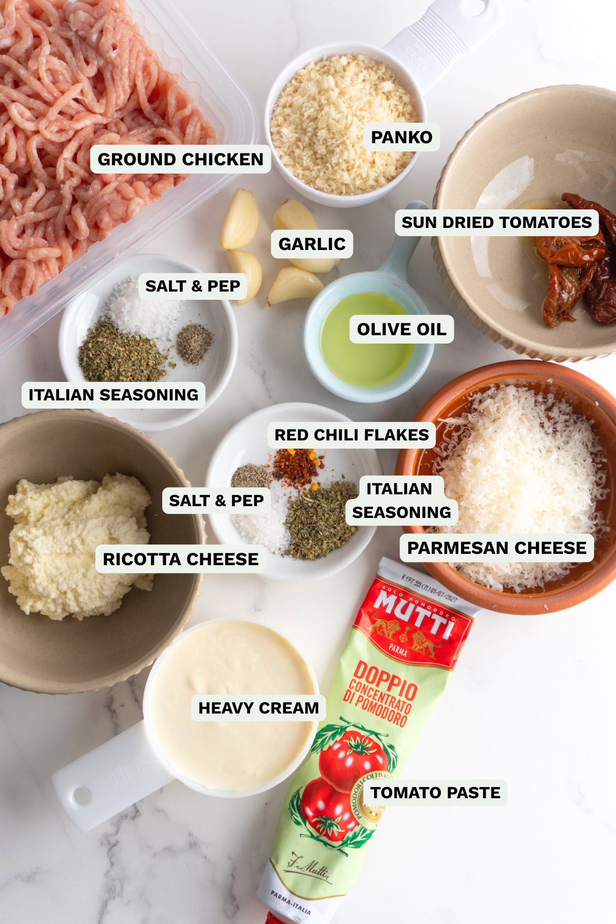 Ingredients needed to make marry me chicken meatballs.