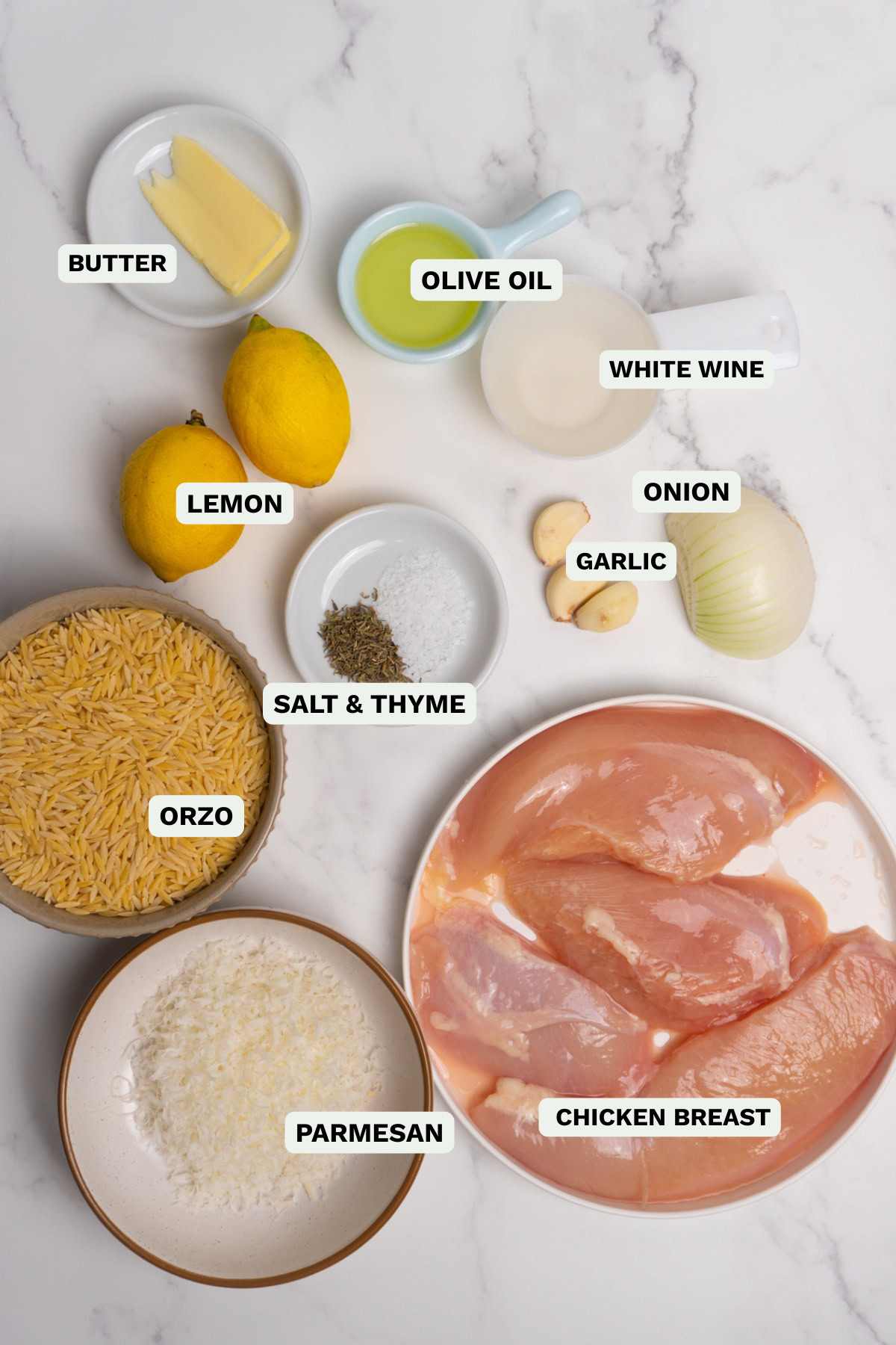 Ingredients needed to make lemon chicken orzo.
